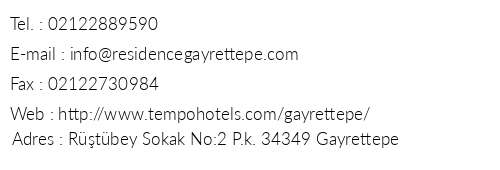 Tempo Residence Gayrettepe telefon numaralar, faks, e-mail, posta adresi ve iletiim bilgileri